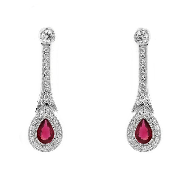 18ct white gold 0.88ct ruby & 0.45ct diamond drop earrings