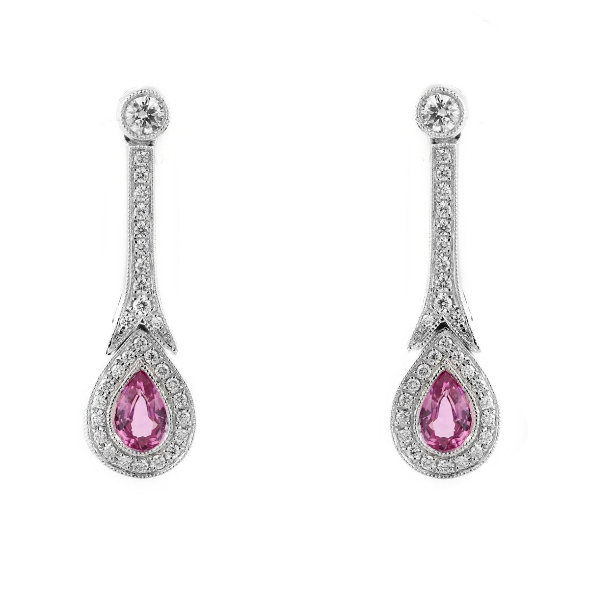 18ct white gold 0.95ct pink sapphire & 0.45ct diamond earrings