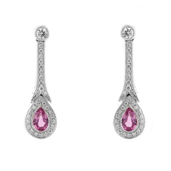18ct white gold 0.95ct pink sapphire & 0.45ct diamond earrings