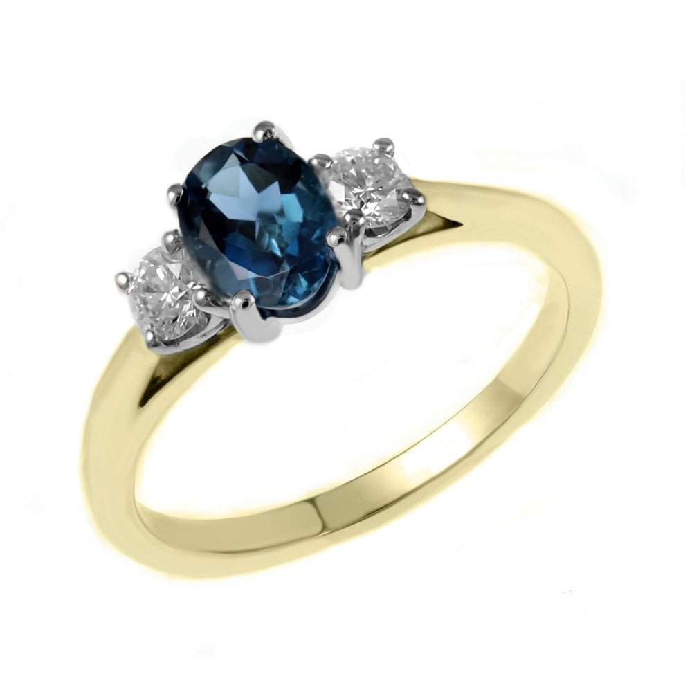18ct yellow gold 0.90ct London blue topaz 0.26ct diamond ring