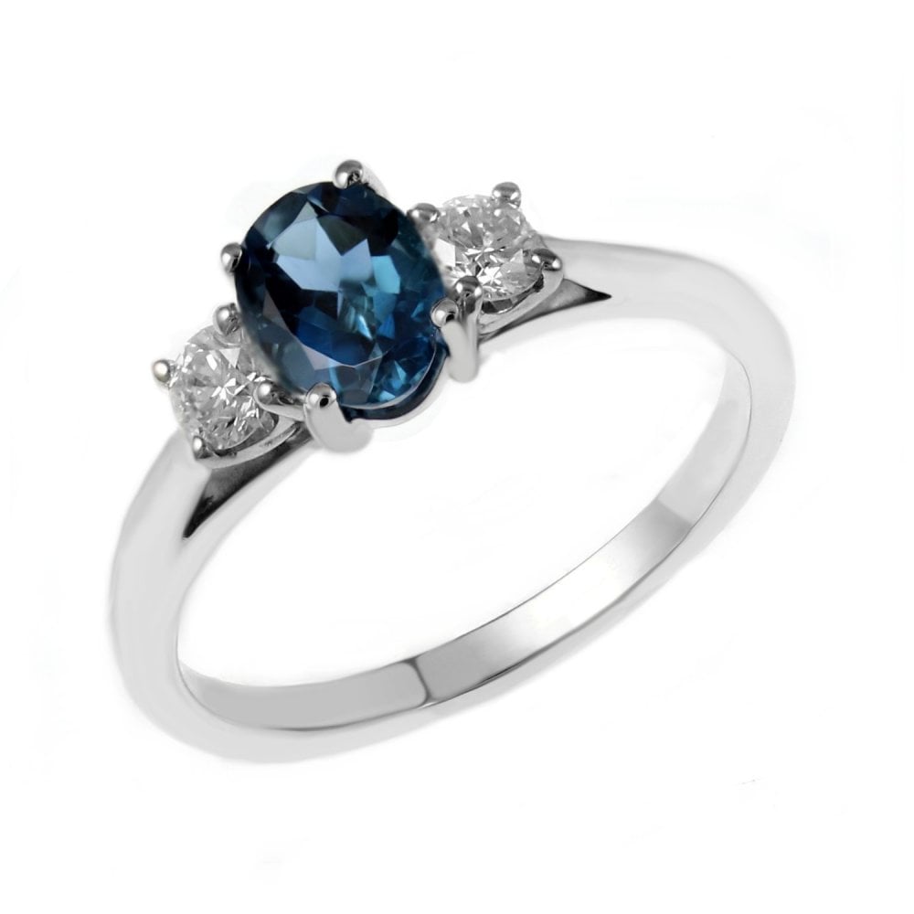 Platinum 0.92ct London blue topaz & 0.25ct diamond 3 stone ring
