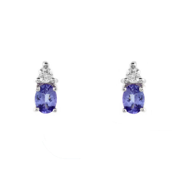 18ct white gold 0.76ct tanzanite & 0.14ct diamond stud earrings