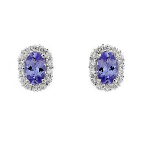 18ct white gold 0.88ct tanzanite & 0.27ct diamond earrings