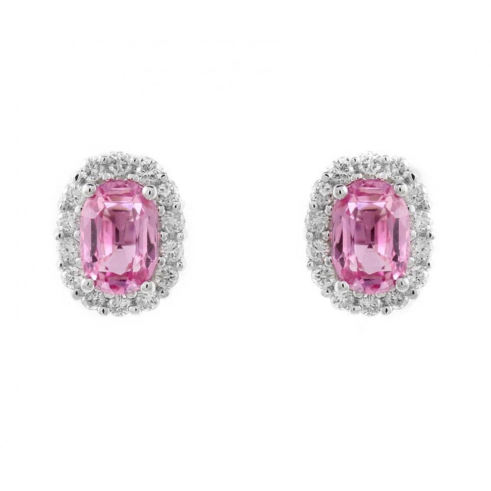 18ct white gold 1.25ct pink sapphire & 0.27ct diamond earrings