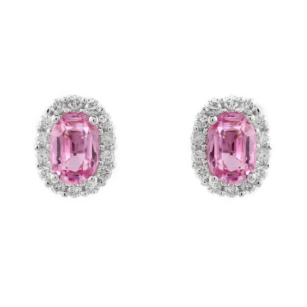 18ct white gold 1.25ct pink sapphire & 0.27ct diamond earrings