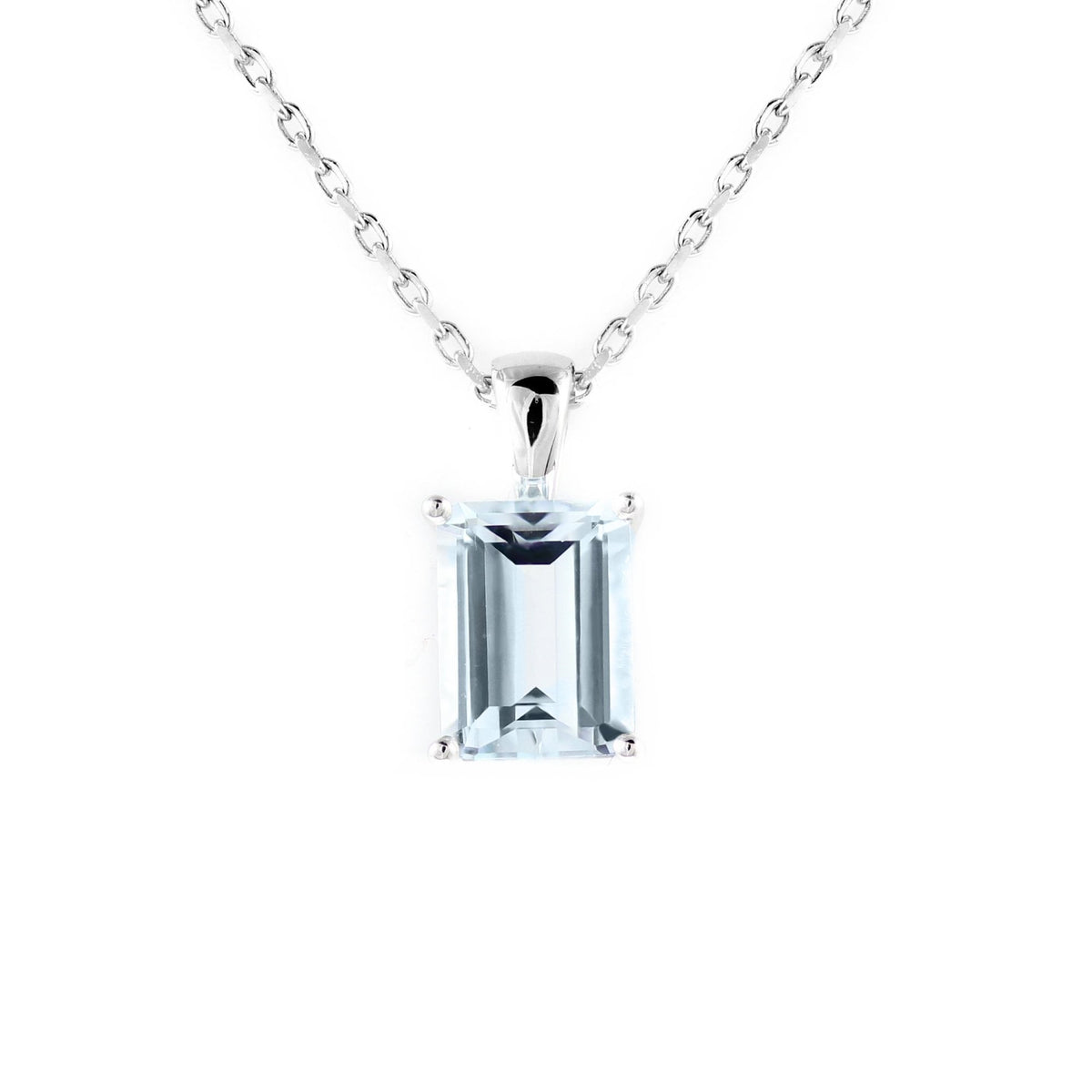 9ct White Gold 8X6mm Emerald Cut Aquamarine Pendant