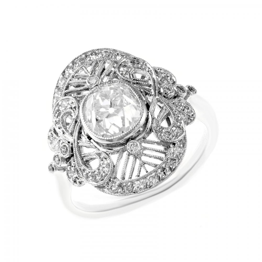 Preowned platinum 1.35ct old cut diamond cluster ring