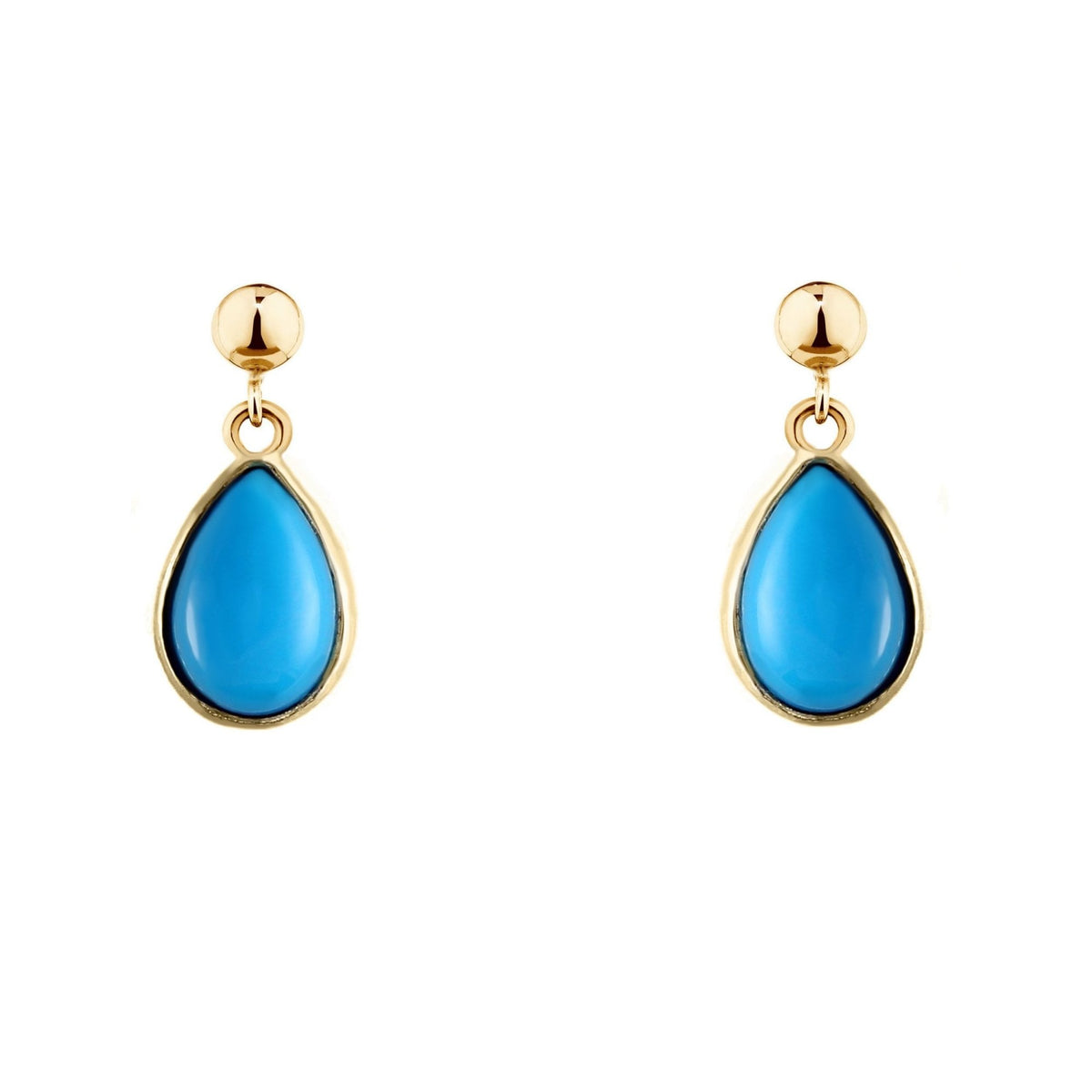 9ct yellow gold 9mm x 6mm pear cabachon turquoise drop earrings