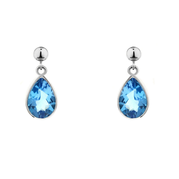 9ct white gold pear 9mm x 6mm pear blue topaz drop earrings