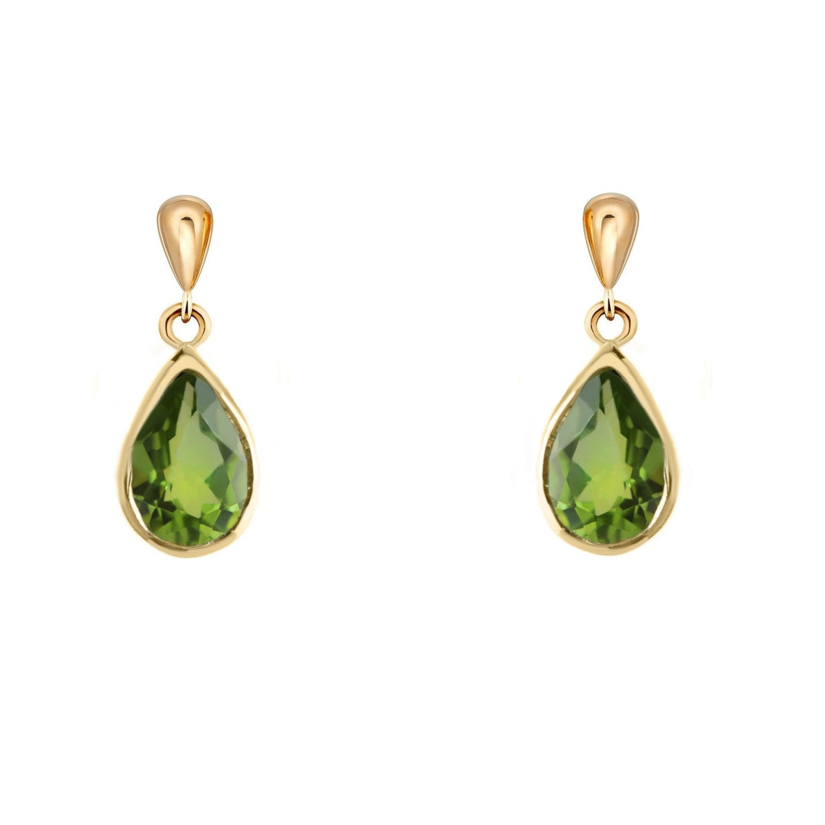 9ct yellow gold 9mm x 6mm pear peridot drop earrings
