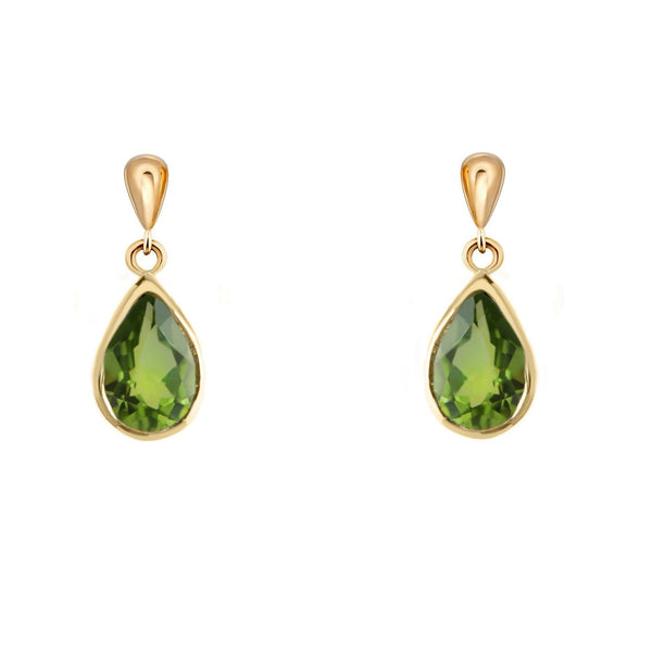 9ct yellow gold 9mm x 6mm pear peridot drop earrings