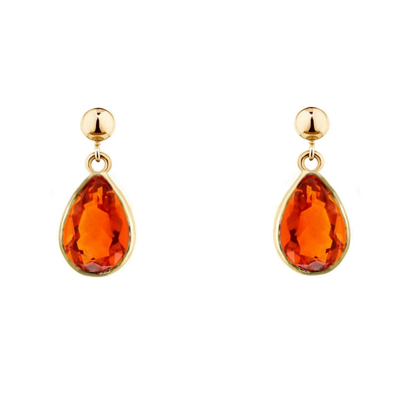 9ct yellow gold 9mm x 6mm pear  fire opal drop earrings