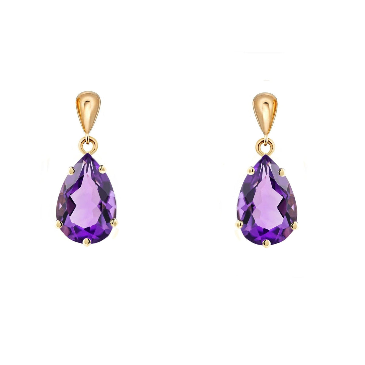 9ct yellow gold 9mm x 6mm pear amythyst drop earrings