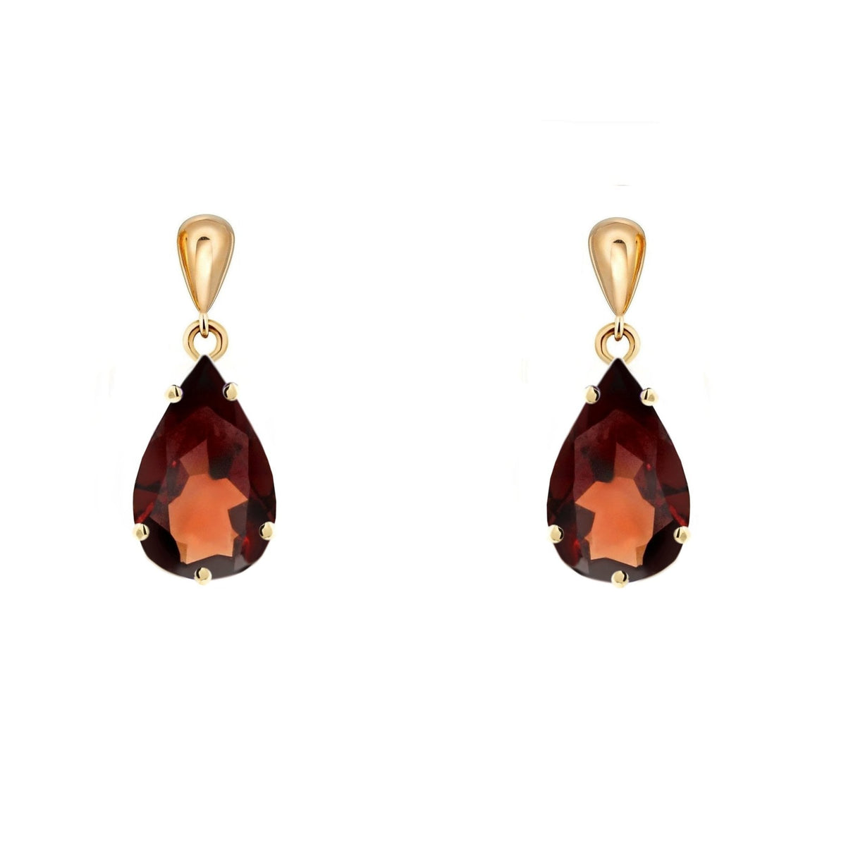 9ct yellow gold 9mm x 6mm pear garnet drop earrings