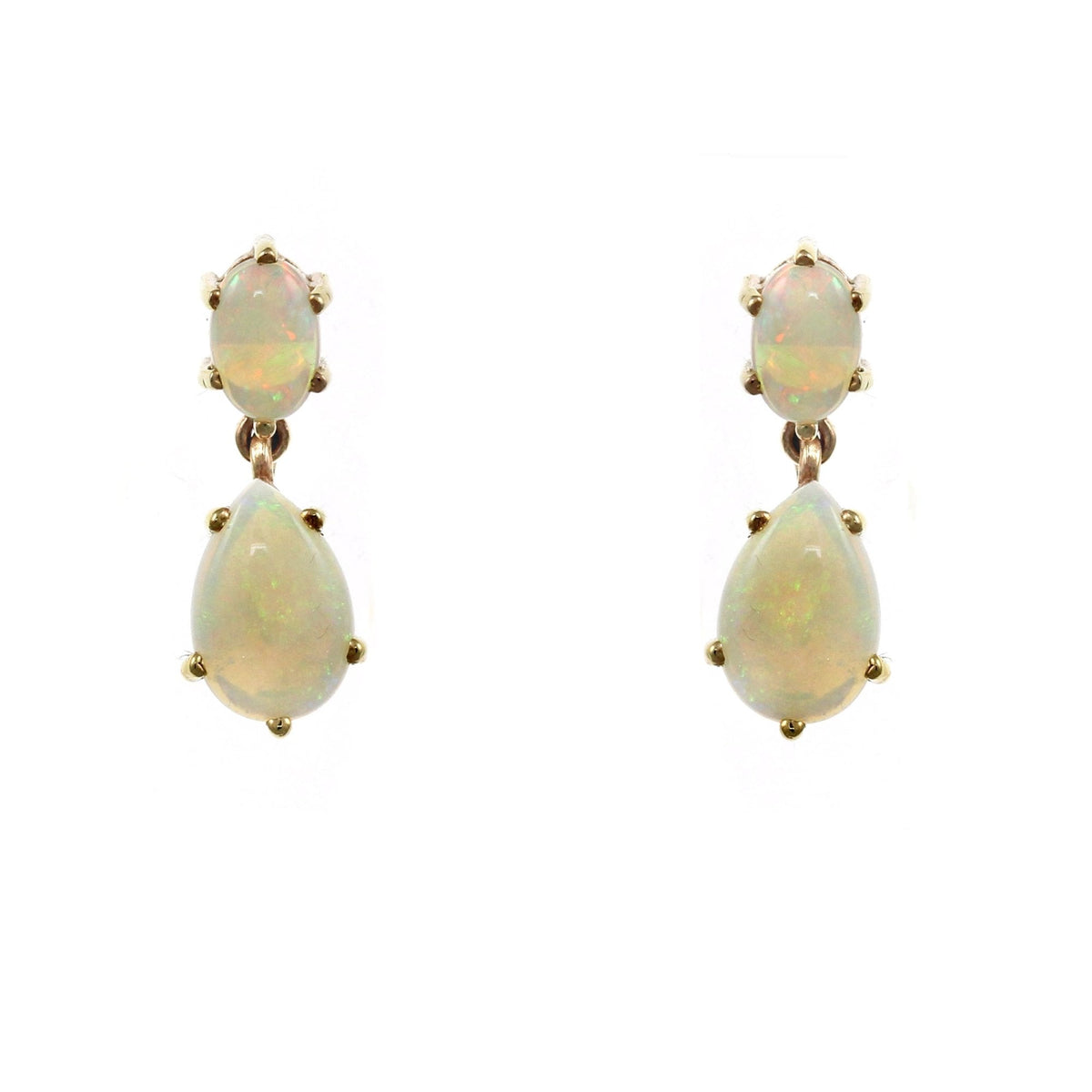 9ct yellow gold 9mm x 7mm & 6mm x 4mm natural opal drop earrings