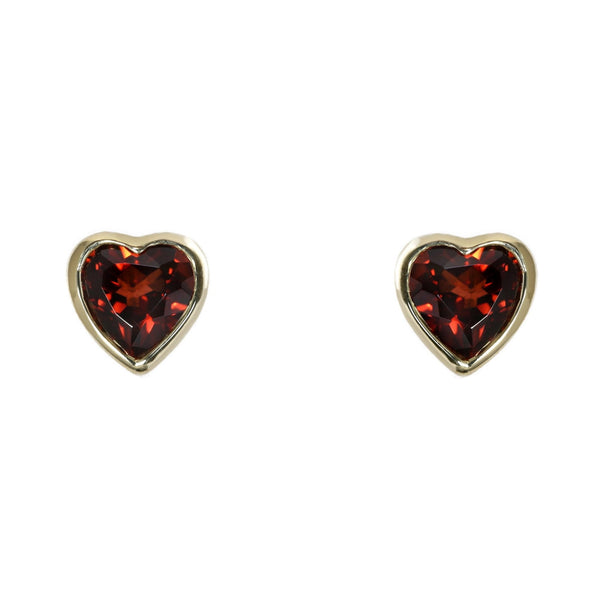 9ct yellow gold 6mm x 6mm heart garnet stud earrings