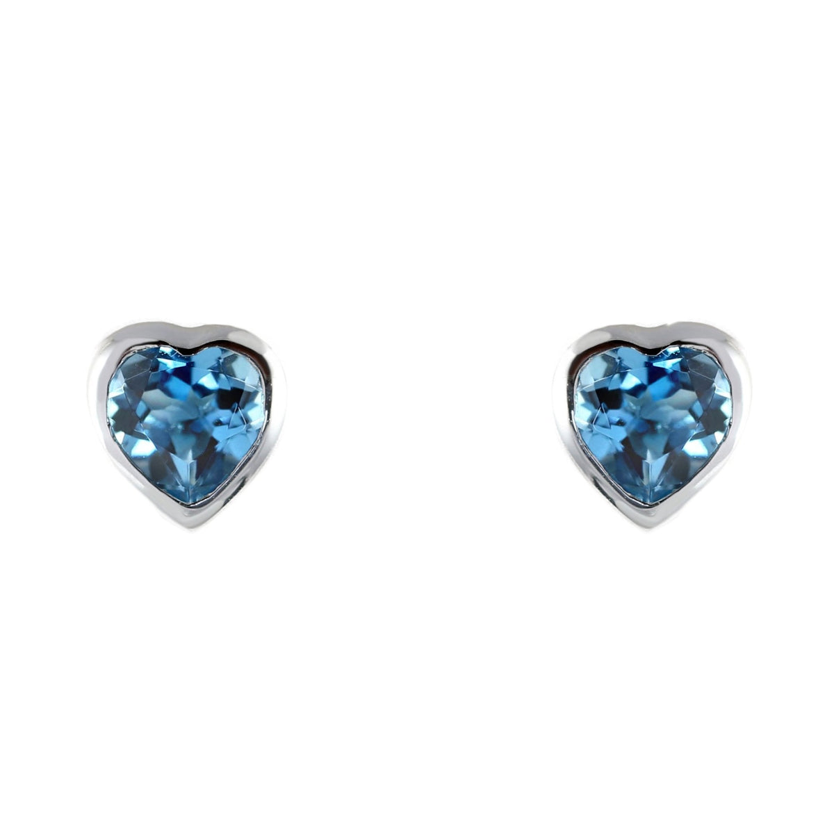 9ct white gold 6mm x 6mm heart blue topaz stud earrings