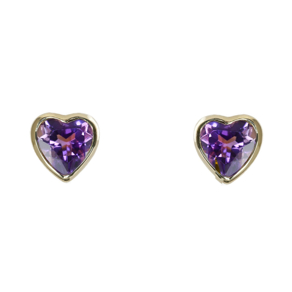 9ct yellow gold 6mm x 6mm heart amethyst stud earrings