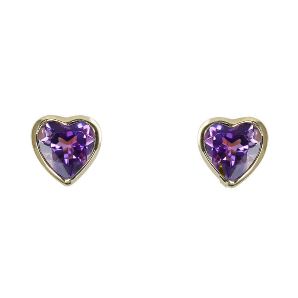 9ct yellow gold 6mm x 6mm heart amethyst stud earrings