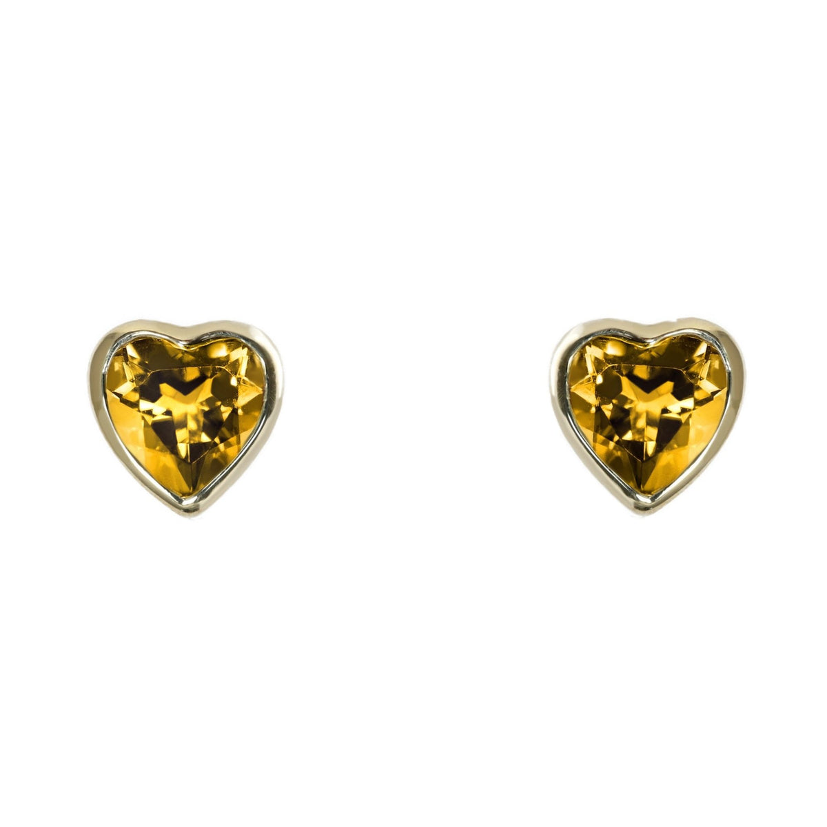9ct yellow gold 6mm x 6mm heart shaped citrine stud earrings
