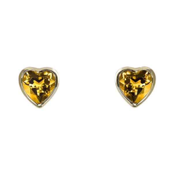 9ct yellow gold 6mm x 6mm heart shaped citrine stud earrings