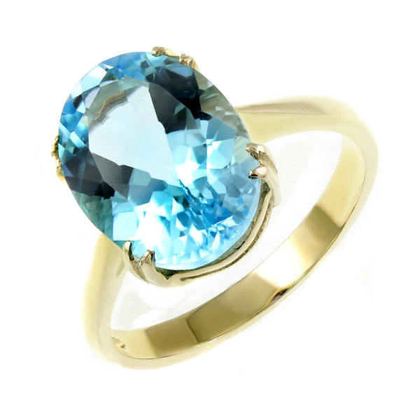 9ct yellow gold 14mm x 10mm oval blue topaz ring