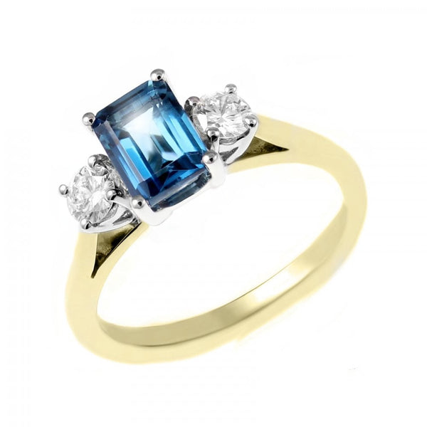 18ct yellow gold 1.28ct London blue topaz & 0.30ct diamond ring