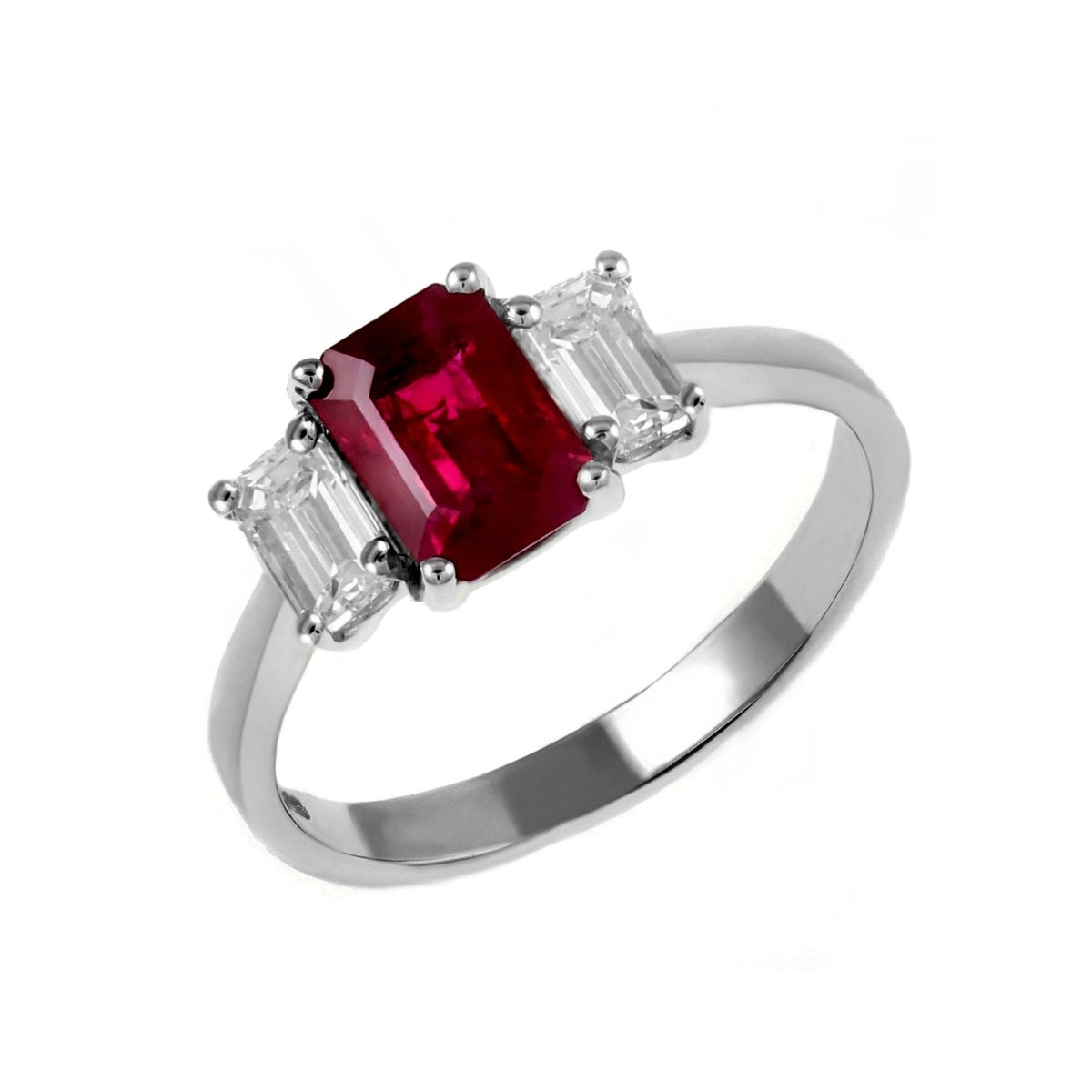 Platinum 0.68ct ruby & 0.50ct diamond 3 stone ring