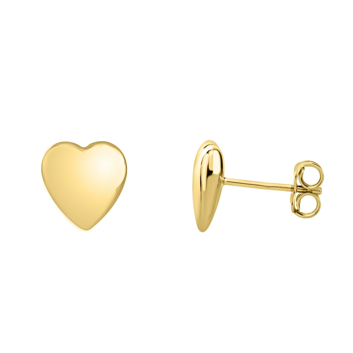 9ct yellow gold 9mm heart stud earrings