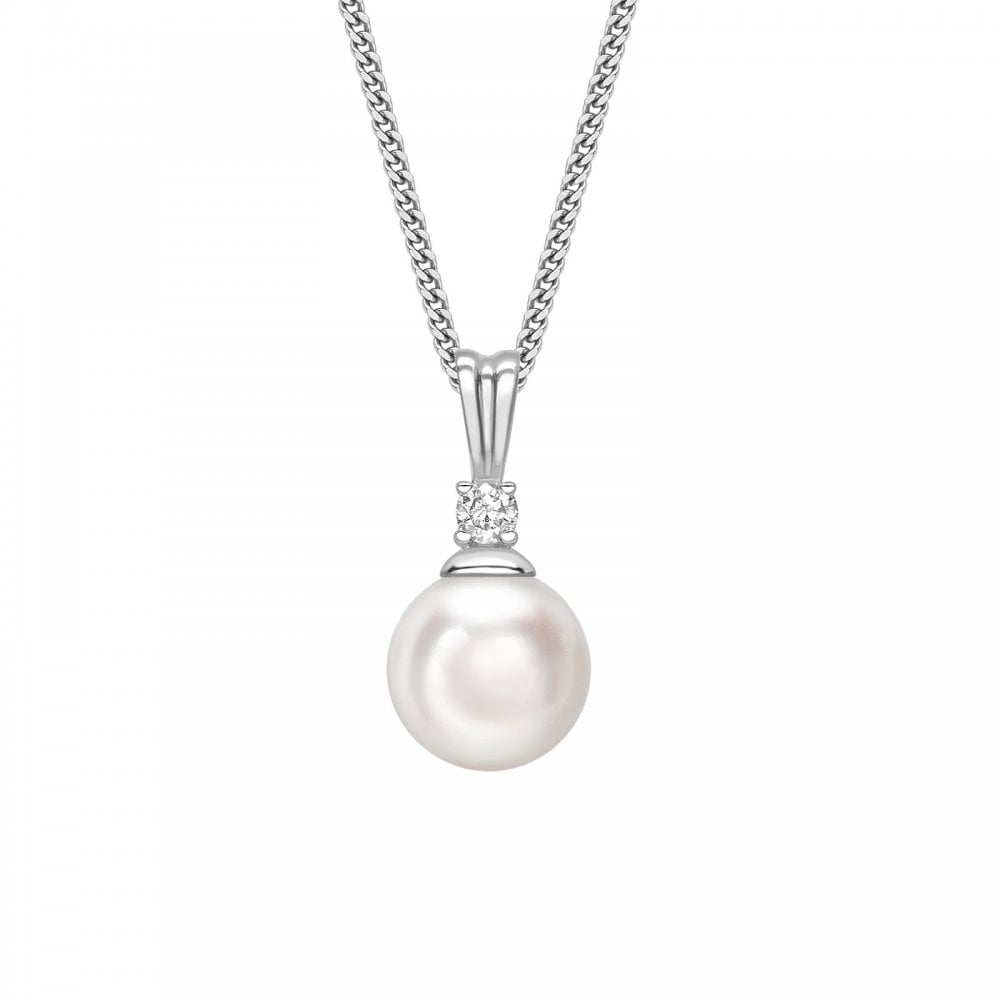 18ct white gold 7mm Akoya pearl & 0.06ct diamond pendant