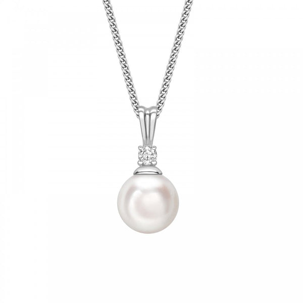 18ct white gold 7mm Akoya pearl & 0.06ct diamond pendant