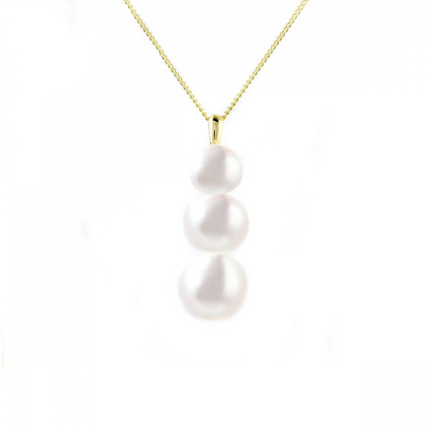 18ct yellow gold 6mm x 7.5mm Japanese Akoya triology pendant