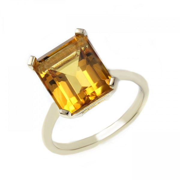 9ct yellow gold 12mm x 10mm emerald cut citrine ring