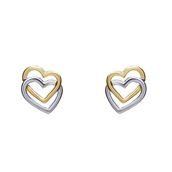 9ct yellow & white gold 10mm x 9mm open heart stud earrings
