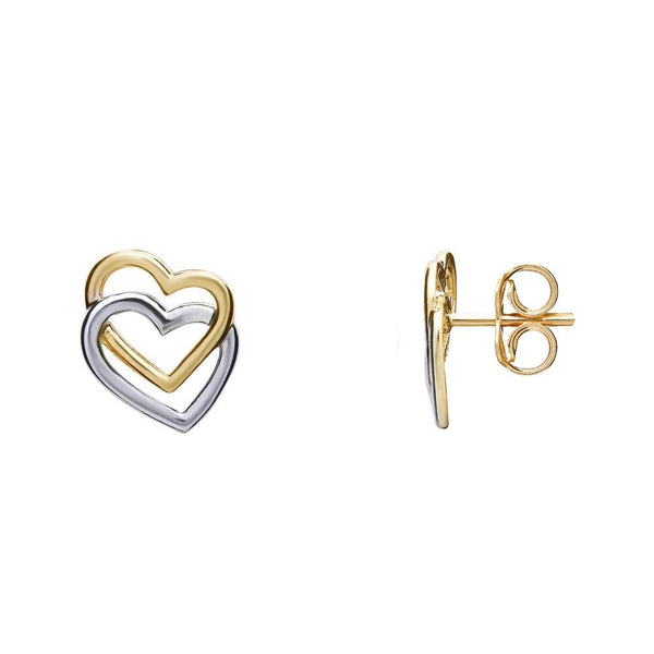 9ct yellow & white gold 10mm x 9mm open heart stud earrings