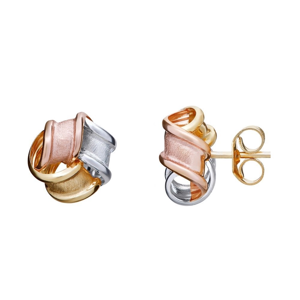 9ct multi gold 10mm satin knot stud earrings
