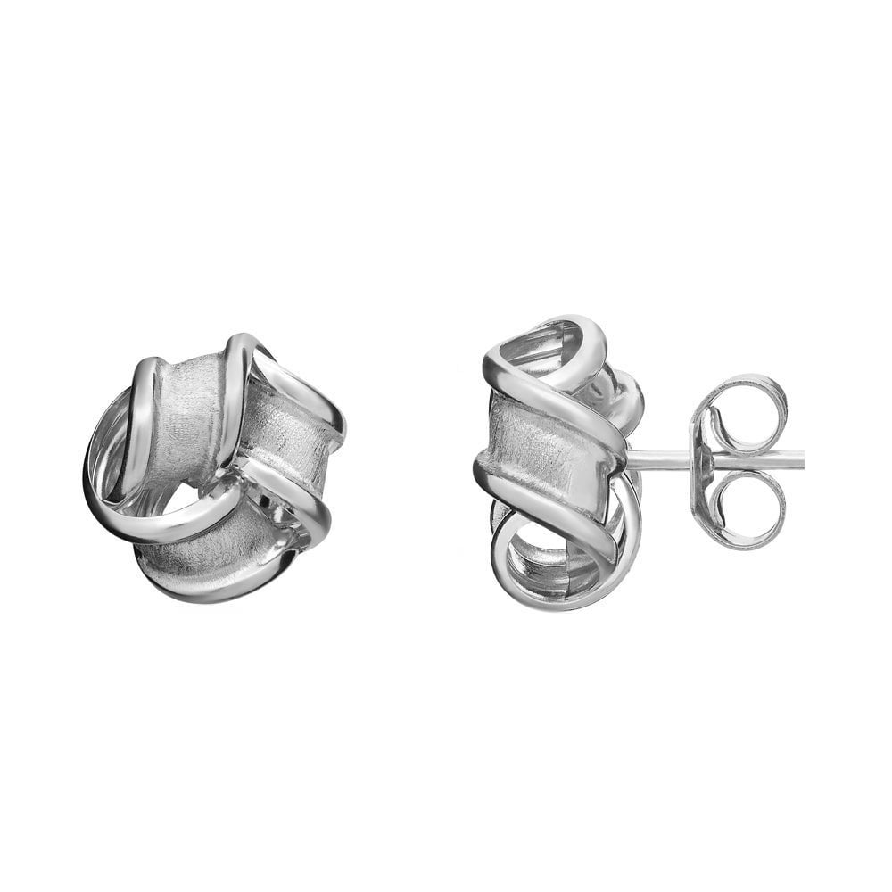 9ct white gold 10mm satin knot stud earrings