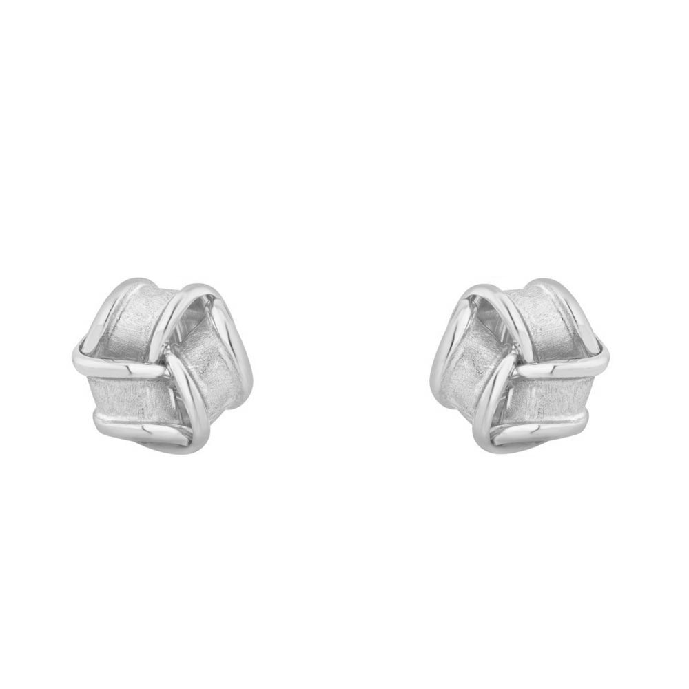 9ct white gold 8mm satin knot stud earrings