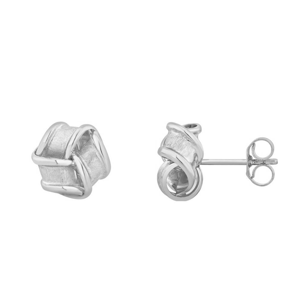 9ct white gold 8mm satin knot stud earrings