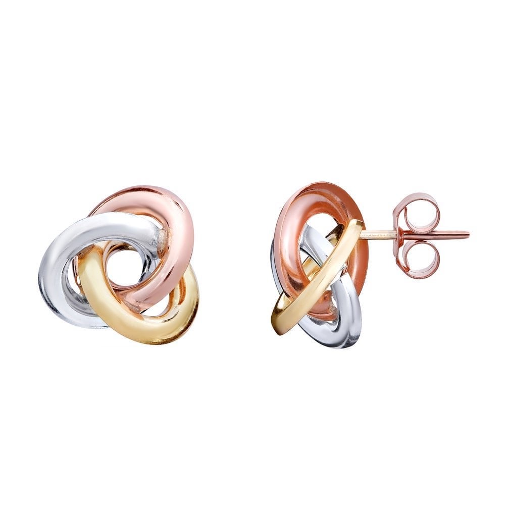 9ct multi gold 10mm open knot stud earrings