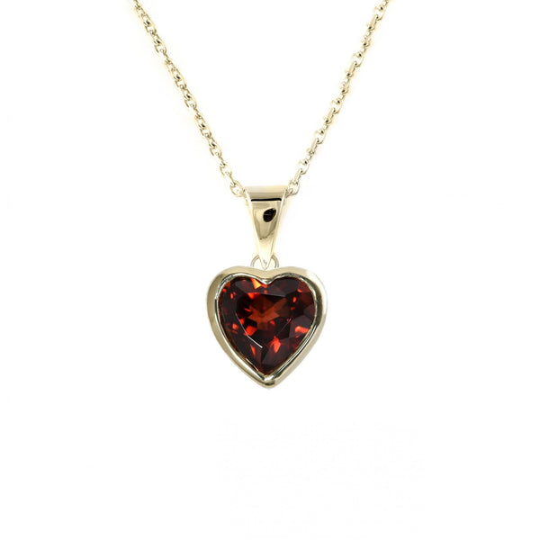 9ct yellow gold 7mm x 7mm heart shape garnet pendant