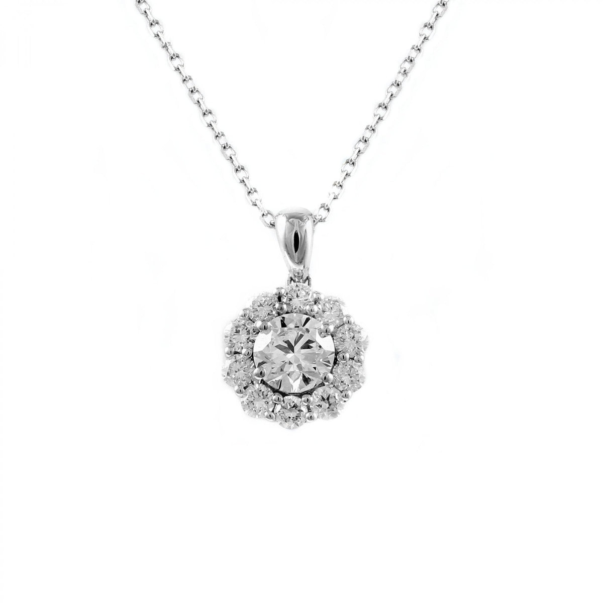 18ct white gold 1.23ct diamond flower cluster pendant