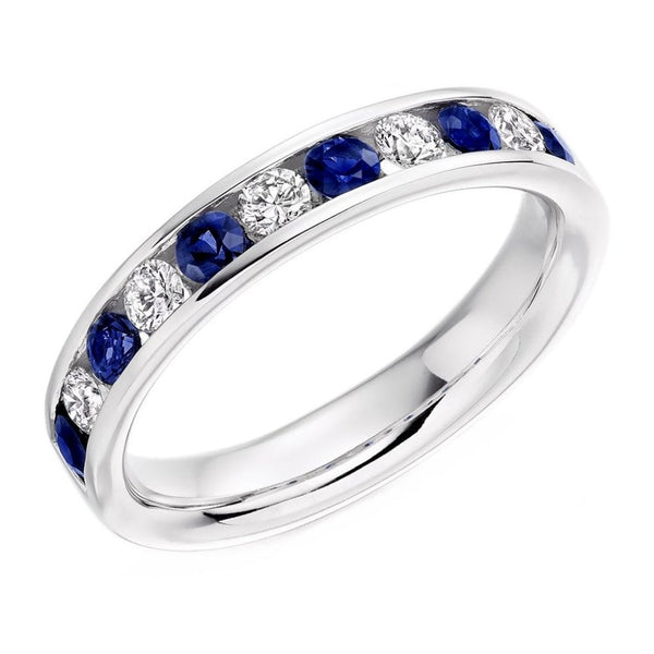 Platinum 0.52ct sapphire & 0.36ct diamond half eternity ring