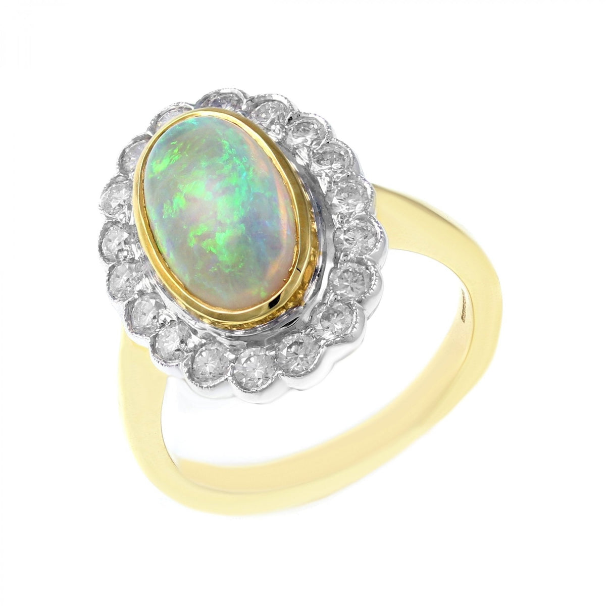 18ct yellow gold 1.72ct natural opal & 0.65ct diamond ring