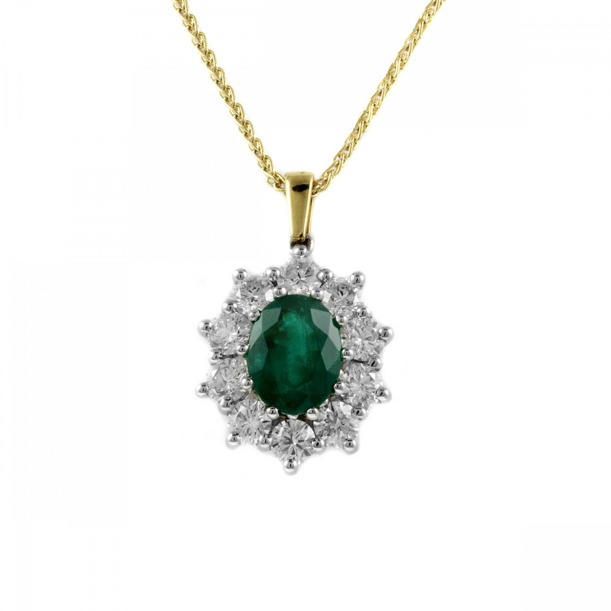 18ct yellow & white gold 1.75ct emerald & 1.44ct diamond pendant