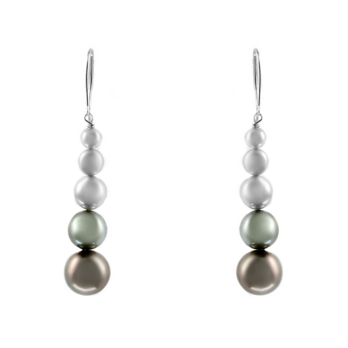 14ct white gold 9.5mm Tahitian & Akoya pearl drop earrings