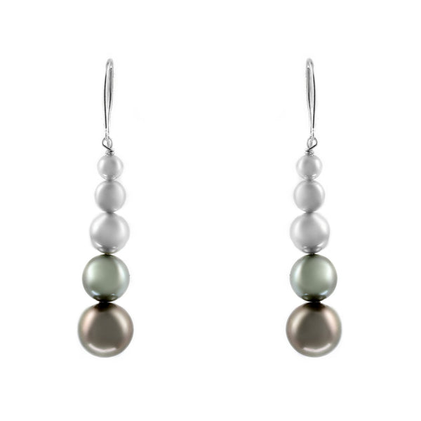 14ct white gold 9.5mm Tahitian & Akoya pearl drop earrings