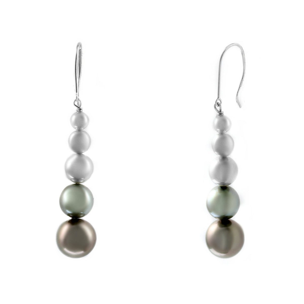 14ct white gold 9.5mm Tahitian & Akoya pearl drop earrings