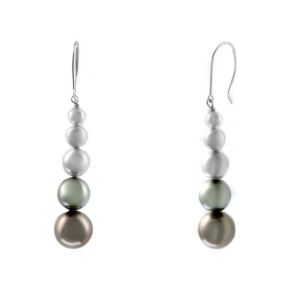 14ct white gold 9.5mm Tahitian & Akoya pearl drop earrings