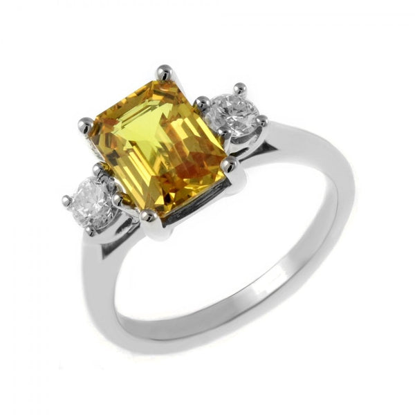 Platinum 2.28ct yellow sapphire & 0.40ct diamond 3 stone ring